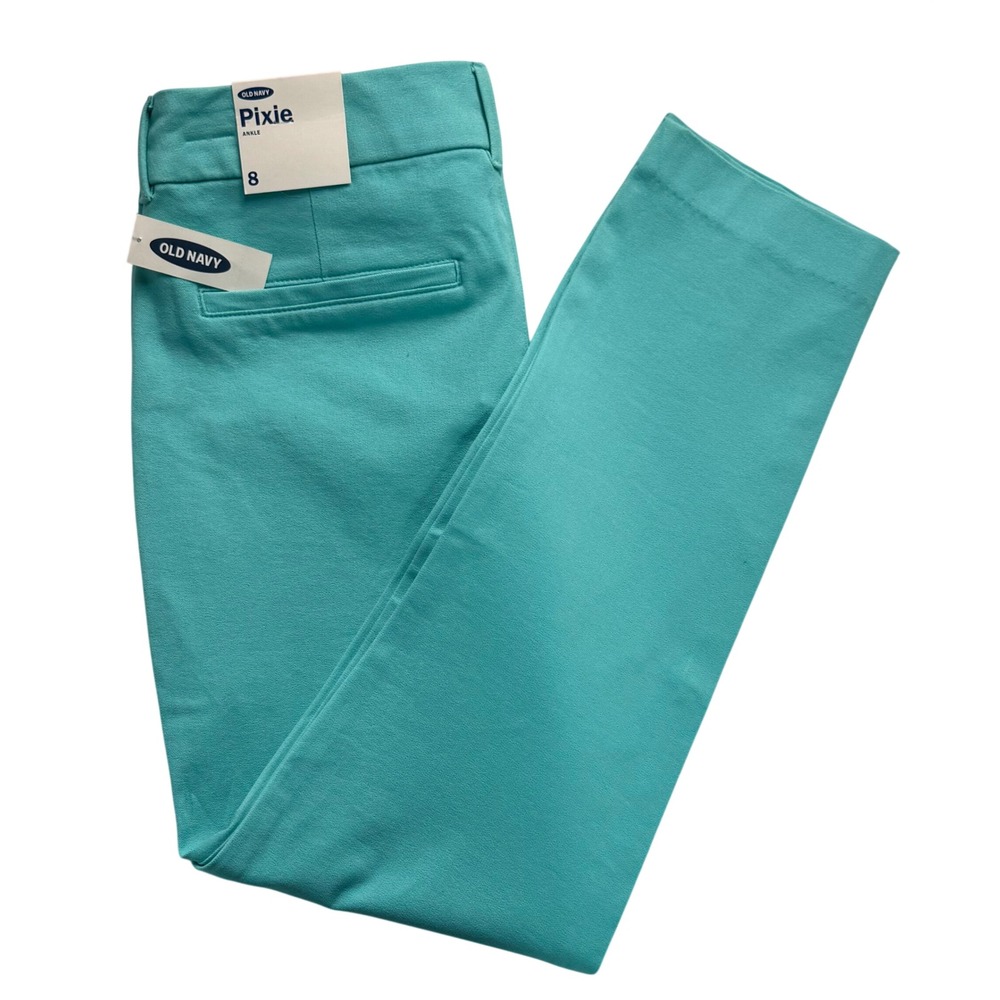 Old Navy Pixie Ankle Pants Teal Turquoise Mid Rise Stretch Dress Pants Womens 8